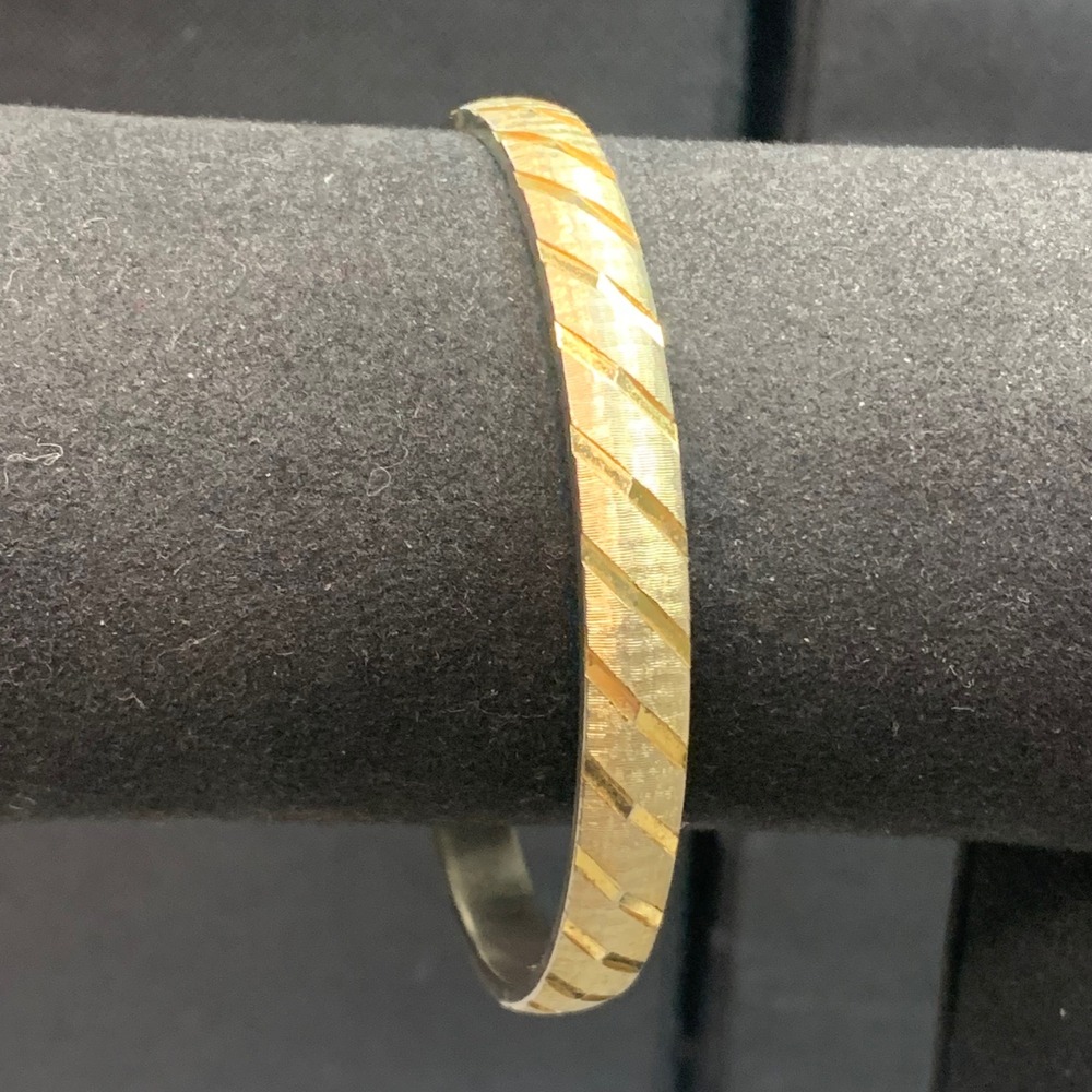 Monet Vintage Two Tone Gold Silver Textured Diagonal Stripe Bangle Bracelet 8in